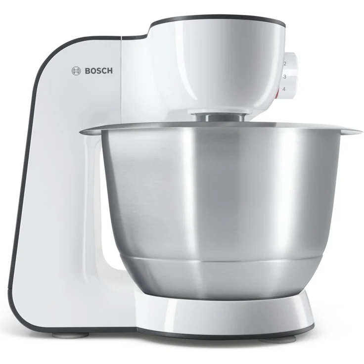 Bosch MUM50123 StartLine Küchenmaschine, 800W, 3,9L Edelstahlschüssel, 4 Geschwindigkeiten, inkl. Patisserie-Set, Standmixeraufsatz, Zitruspressenaufsatz, grau, Serie: MUM5 – Bild 2
