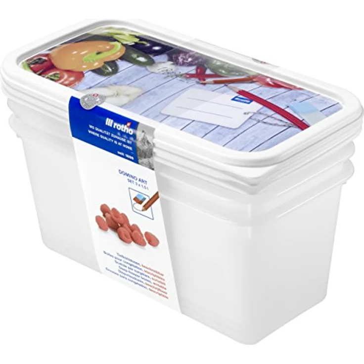 Rotho Domino 3er Set Vorratsdosen, Kunststoff BPA-frei, weiss mit beschreibarem Deckel, 3 x 1.5 Liter 23,3 x 11,8 x 11.2 cm