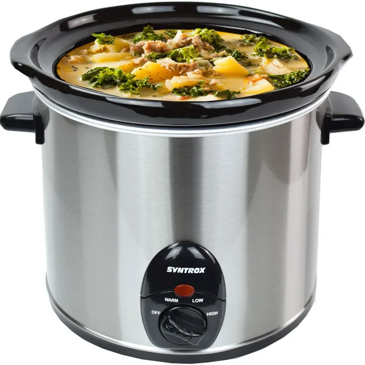 Syntrox Germany 3,0 Liter Edelstahl Slow Cooker mit Warmhaltefunktion, Sicherheitsglas und Entnehmbarer Keramikschüssel - Langsamgarer Schongarer.