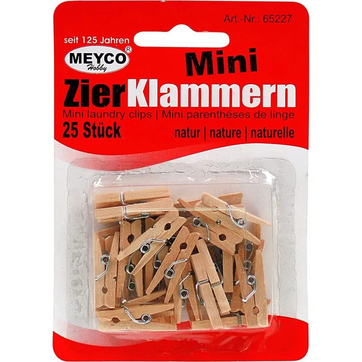 Meyco 25 kleine Zier Wäscheklammern in natur aus Holz circa 25mm