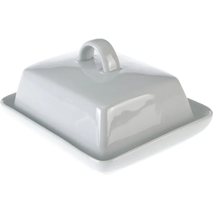axentia Butterdose Porzellan, klassische Butterglocke für 250 g Butter, Butterbox für Haushalt und Küche, Butterschale mit Deckel und Griff, weiß
