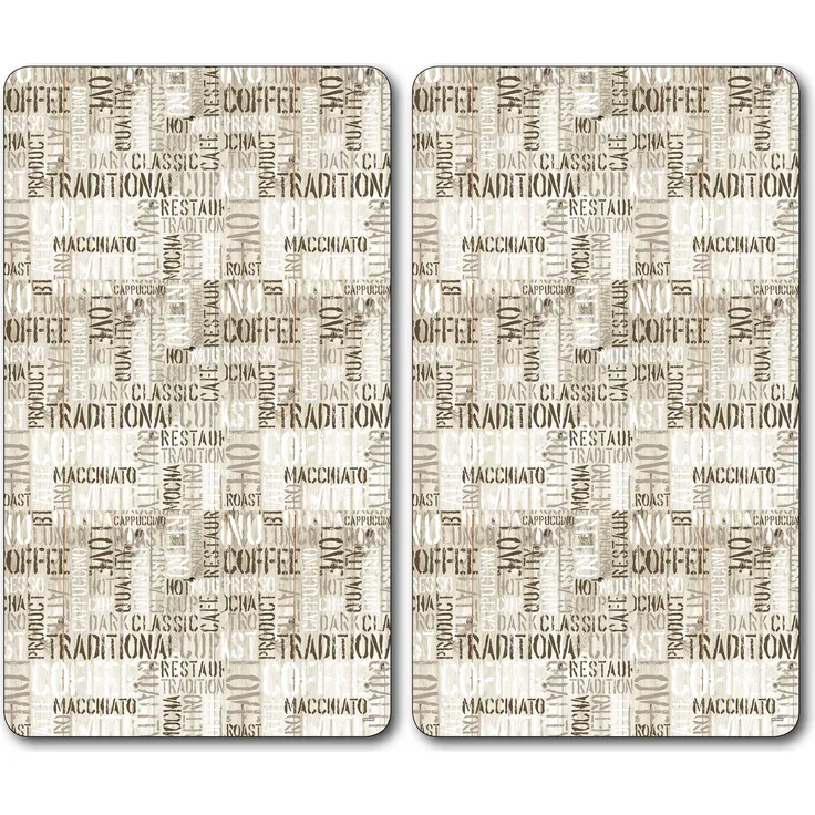 Kesper Multi-Glasschneideplatte 36541 13, Motiv: Coffee Letters, Maße: 52 x 30 x 0,8 cm, Glas Beige, 2 Stück