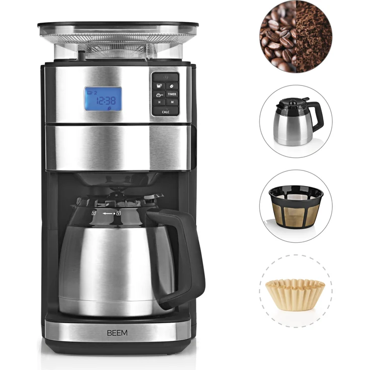 BEEM FRESH-AROMA-PERFECT II Filterkaffeemaschine mit Mahlwerk - Thermo, 1,25 l, silber-schwarz – Bild 2