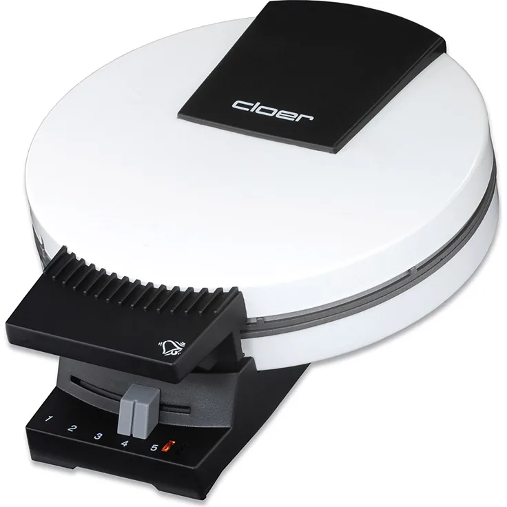 Cloer 281 Hörnchenautomat für hauchdünne, knusprige Hörnchen - 800 W - Backfläche 15 cm Durchmesser - schwere Backplatten - stufenlos wählbarer Bräunungsgrad - Signalton - weiß