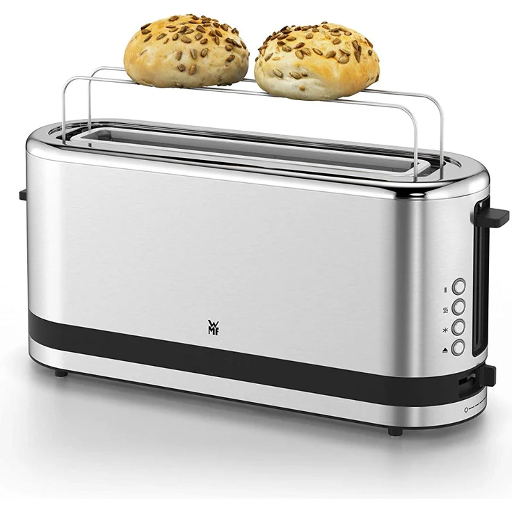 WMF Küchenminis Langschlitz-Toaster (900 W, integrierter Brötchenwärmer, 2 XXL Brotscheiben, Auftau-Funktion) cromargan matt-silber – Bild 4