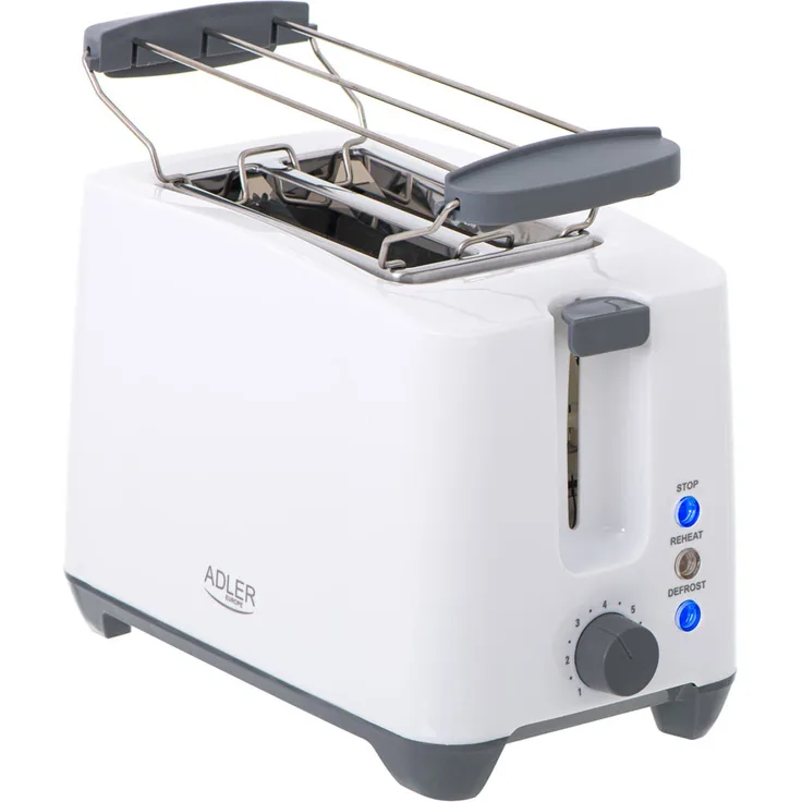 Adler AD 3216 2-Schlitz-Toaster, 750W, Brötchenaufsatz, weiß