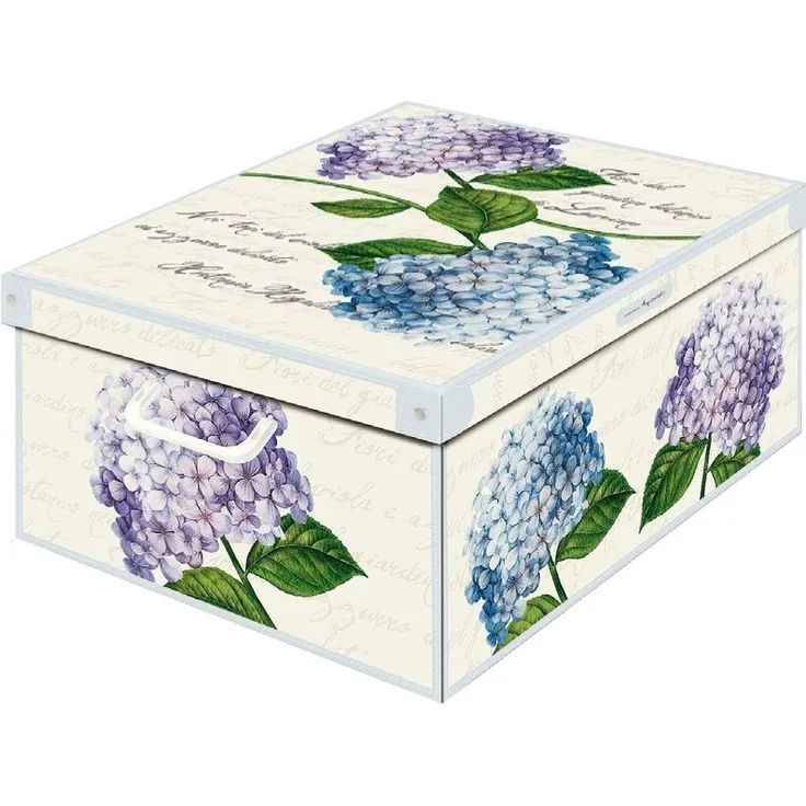Kanguru Aufbewahrungsbox Midi, Motiv: Hortensien, Pappe, Mehrfarbig, 32 x 42 x 17,5 cm