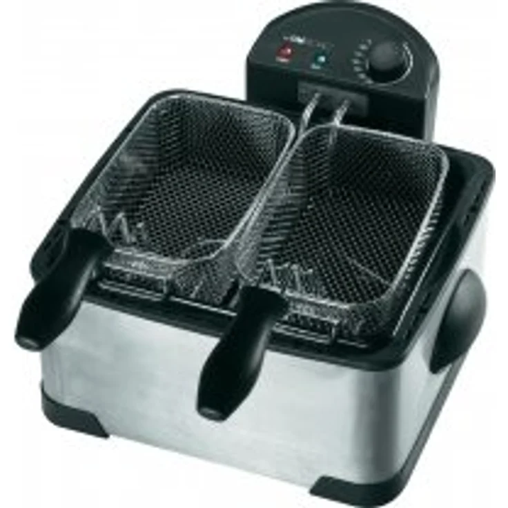 Clatronic FR 3195 Doppel-Kaltzonen-Fritteuse mit 2 kleinen Frittierkörben und einem großen, 4 Liter, 2000 Watt, inox – Bild 2