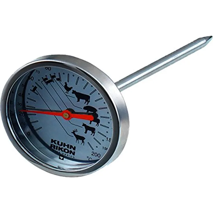 KUHN RIKON 2282 Küchenhelfer Bratenthermometer Edelstahl mit hitzebeständigem Glas, 12 cm