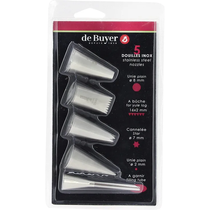 DE BUYER 2114.05 Blisterverpackung de 5 DOUILLES Sortiert, Edelstahl, Grau, 20,49 x 11,49 x 2,99 cm