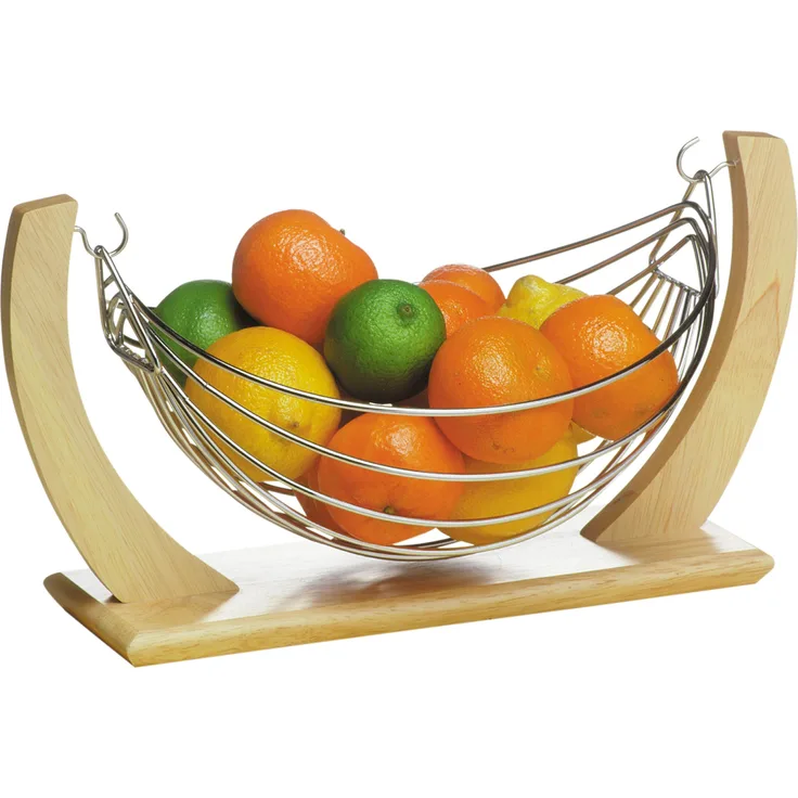 Premier Housewares Kleine Obst-Hängematte, Gummibaumholz und Chrom
