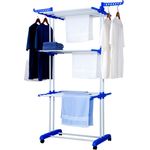 GEORGES Wäscheständer 3 Ebenen klappbar, mobil ca. 18 Meter Wäscheleine, mit Seitenflügel Blau