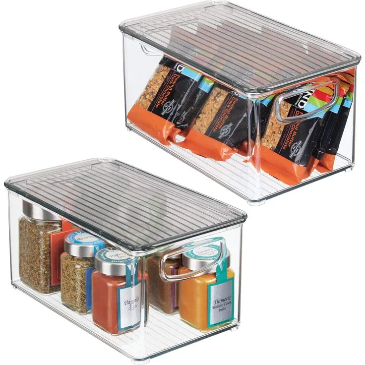 mDesign 2er-Set Aufbewahrungsbox mit Griffen ? Kühlschrankbox mit Deckel zur Lebensmittelaufbewahrung ? Ablage aus BPA-freiem Kunststoff für den Küchen- oder Kühlschrank ? durchsichtig-grau