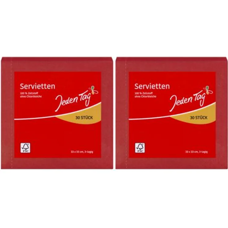 2 x JedenTag Servietten Rot Papierservietten 3-lagig 30 Stück