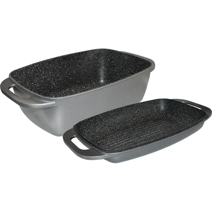 STONELINE XXL Bräter 43 x 26 cm, mit Aluguss-Deckel, induktionsgeeignet, Deckel als Auflaufform verwendbar – Bild 1