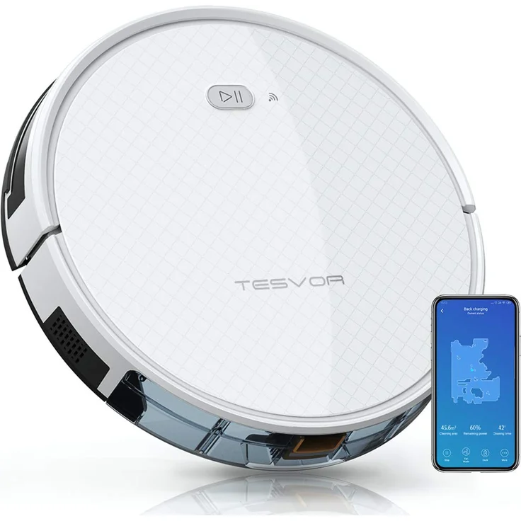 Tesvor X500 Pro Saugroboter mit Wischfunktion, 120 min Akkubetrieb, 1.800 Pa Saugleistung, intelligente Gyroskop-Navigation, Raumkarte in Echtzeit, weiß - Preisvergleich – Bild 1