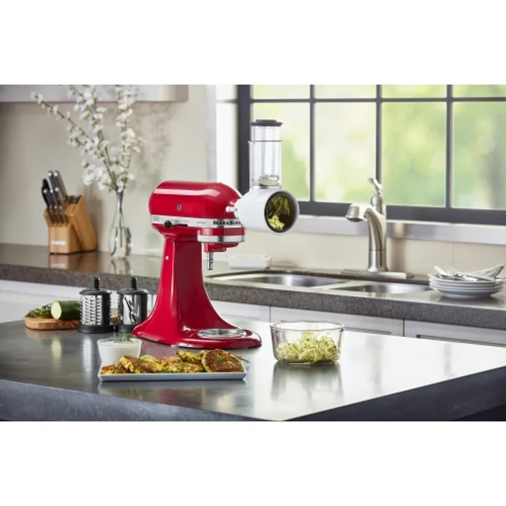KitchenAid 5KSMVSA Gemüseschneider für die Küchenmaschine, inkl. Stopfer, drei Trommeln, Kunststoff, weiß – Bild 6