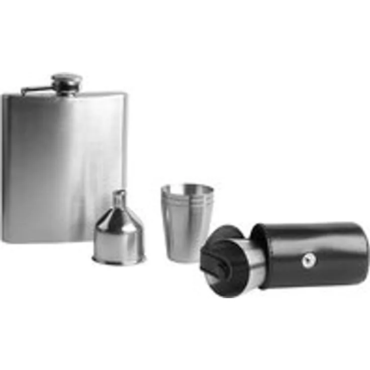 HIT Trading 23890272 Flachmann-Set, silber schwarz, 7-teilig (1 Set)