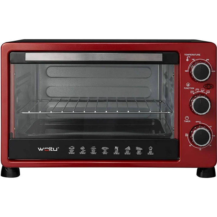 Woltu Minibackofen & Toastofen mit Timer, 25 Liter 1400W rot-schwarz – Bild 1
