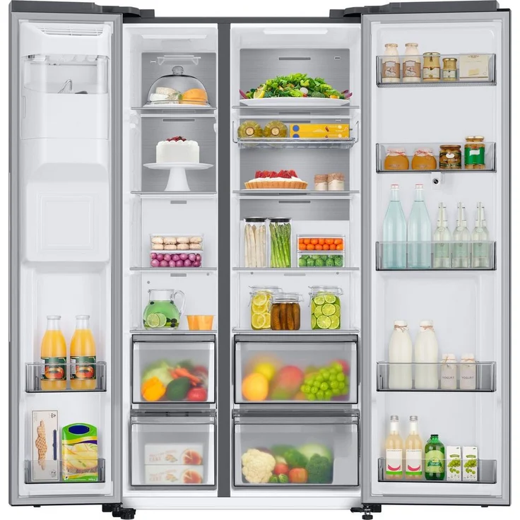 Samsung RS6HA8891SL/EG Side-by-Side-Kühlschrank, freistehend, Edelstahloptik, NoFrost, WLAN, Wasser- und Eiswürfelspender, Festwasseranschluss, Smart Connect, Food Cam, Schnellgefrieren und -kühlen, Breite 91.2 cm – Bild 2