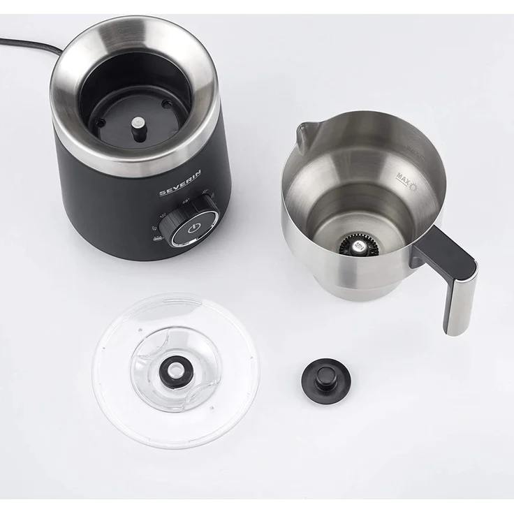 Severin SM 3586 Induktions-Milchaufschäumer Spuma 700, 500 W, ca. 0,7L, 360°-LED Leuchtring, einstellbare Temperatur, Schokoladenfunktion, spülmaschinengeeigneter Milchbehälter, edelstahl gebürstet, matt schwarz – Bild 4
