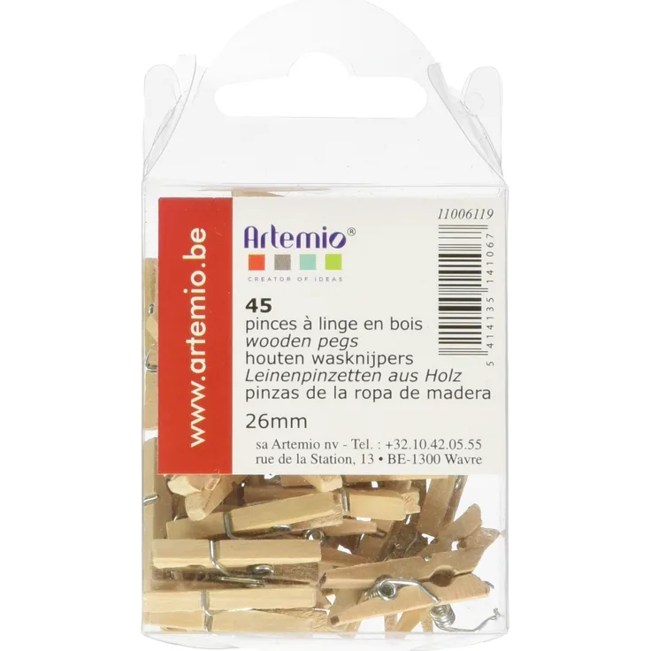 Artemio 45-TLG. Mini Holz Wäscheklammern, beige