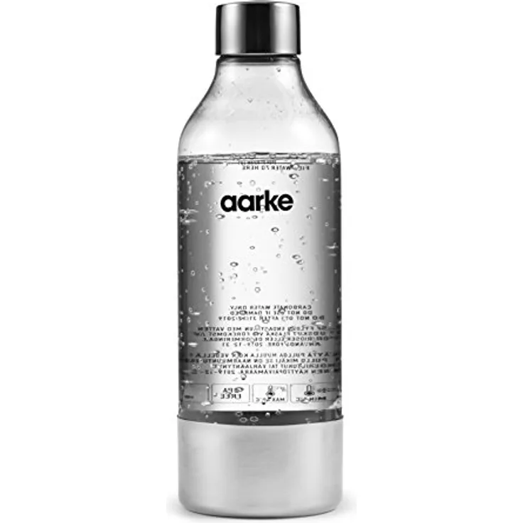 Aarke Carbonator II Wassersprudler PET Flasche, Edelstahl-Elemente, für Soda Sprudelwasser, 1 Liter, silber
