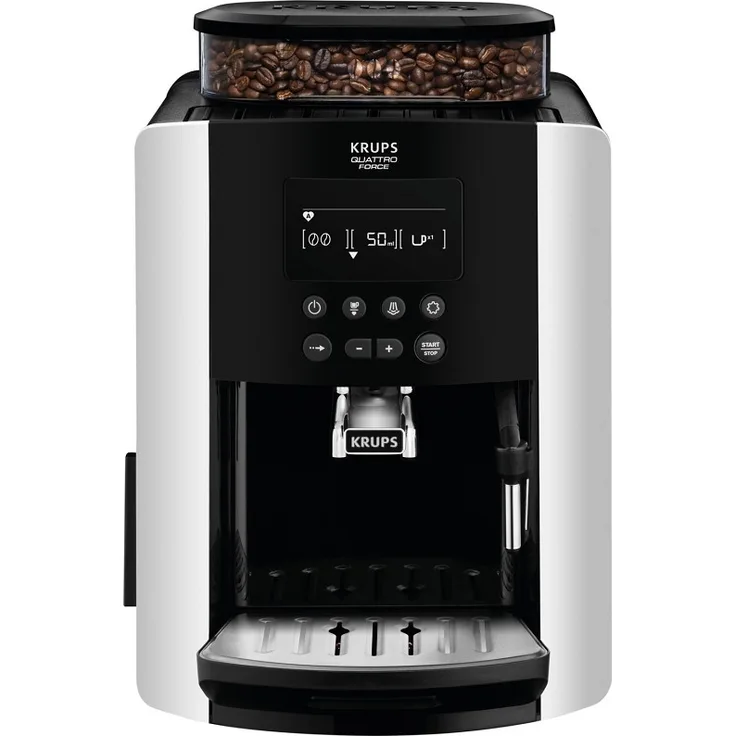 Krups EA8178 Arabica Display Quattro Force Kaffeevollautomat (1450 Watt, Wassertankkapazität: 1,8l, Pumpendruck: 15 Bar, LCD-Display) schwarz-carbon-optik, mit Milchsystem