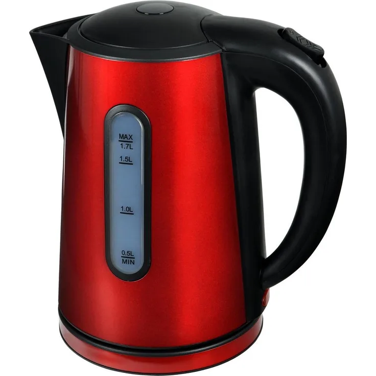 Efbe-Schott Design-Edelstahlwasserkocher, 1,7 Liter, 2000 W, Partikelfilter, Metallic-Rot-Schwarz, SC WK 1020 R