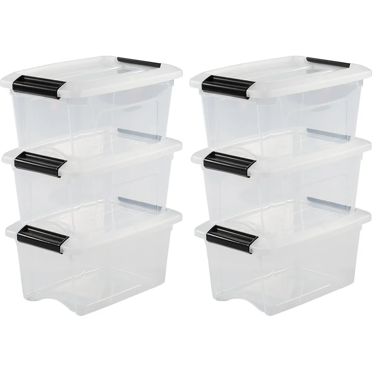 IRIS OHYAMA stapelbare Aufbewahrungsboxen mit Klickverschluss, Plastik, transparent Deckel, 5L, 6er Set – Bild 1