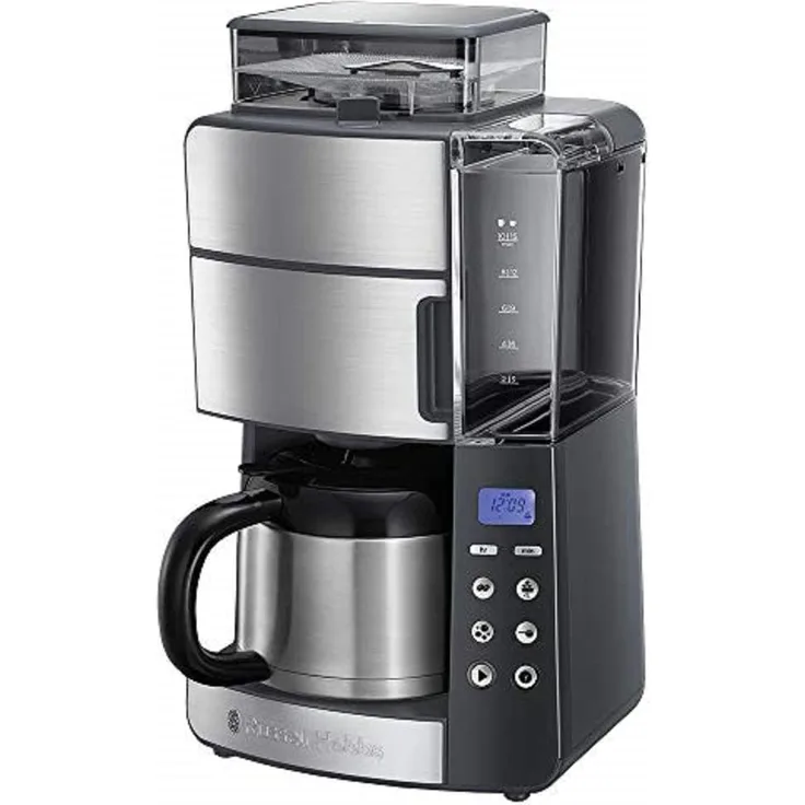 Russell Hobbs Kaffeemaschine mit integriertem Mahlwerk, Thermokanne 10 Tassen, digitaler programmierbarer Timer, 3-stufige Mahlgradeinstellung, 1000W, Filterkaffeemaschine für Kaffeebohnen Grind&Brew 25620-56
