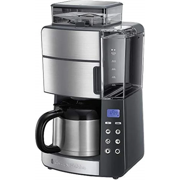 Russell Hobbs Kaffeemaschine mit integriertem Mahlwerk, Thermokanne 10 Tassen, digitaler programmierbarer Timer, 3-stufige Mahlgradeinstellung, 1000W, Filterkaffeemaschine für Kaffeebohnen Grind&Brew 25620-56 – Bild 1