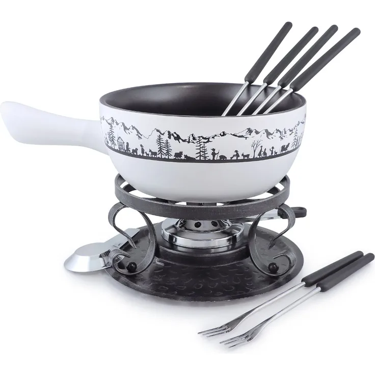 Heidi 9er Set Fondue, Käsefondue, Gabeln, Eintopf, Keramiktopf, Keramikfondue