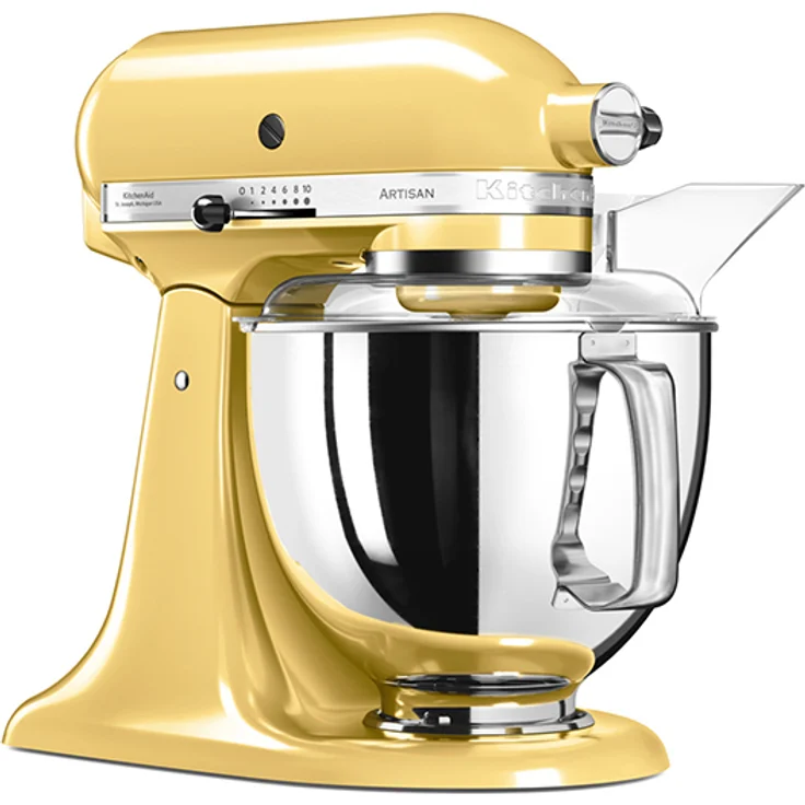 KitchenAid Artisan 5KSM175PSEMY Küchenmaschine mit Direktantrieb, 300W, 4,8 L Edelstahlschüssel, inkl. 3 L polierte Schüssel, Spritzschutz, 10 Geschwindigkeiten, pastell gelb, Serie: 5KSM175PS – Bild 2
