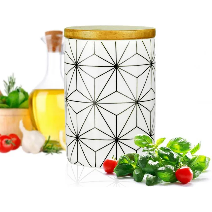 Sendez Vorratsdose mit Holzdeckel und Motiv Porzellan Vorratsbehälter Porzellandose Dose