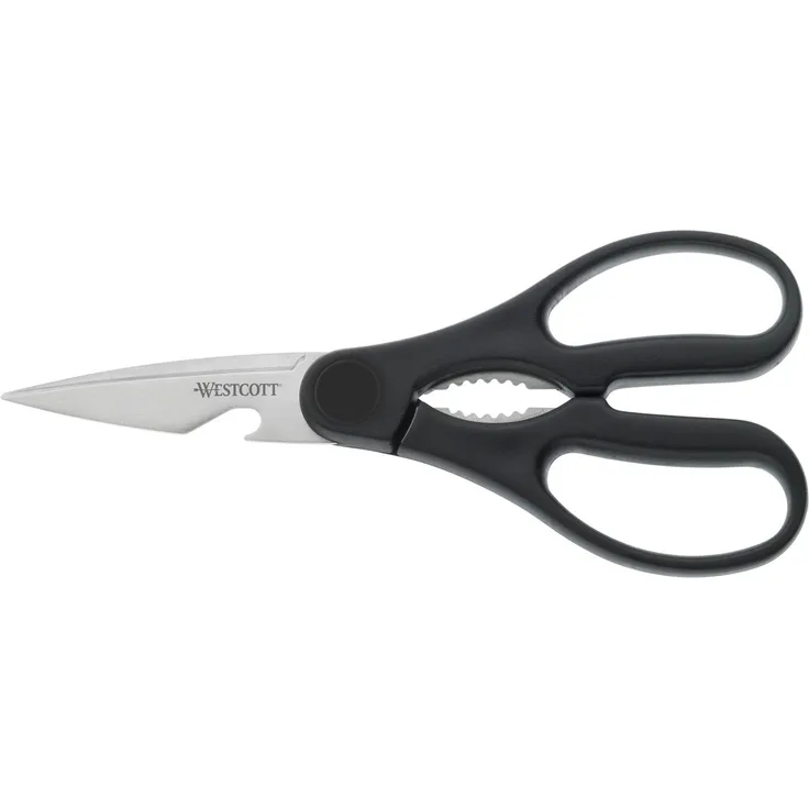 Westcott E-30100 00 Allzweck-Schere, Küchenschere, Haushaltsschere mit Microverzahnung und Flaschenöffner, 21 cm, schwarz