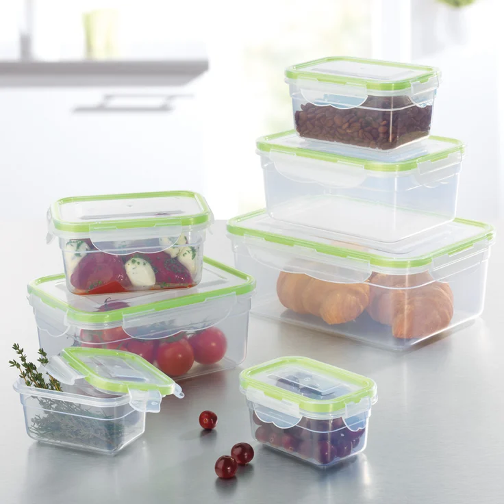 GOURMETmaxx 02628 Klick-It Frischhaltedosen | 14 Teile | Geeignet für Gefrierschrank, Mikrowelle, Spülmaschine | Fest Verschlossen Dank 4 Fach Klicksystem Deckeldichtung | Multifunktionsboxen Klar/Transparent/Limegreen – Bild 3