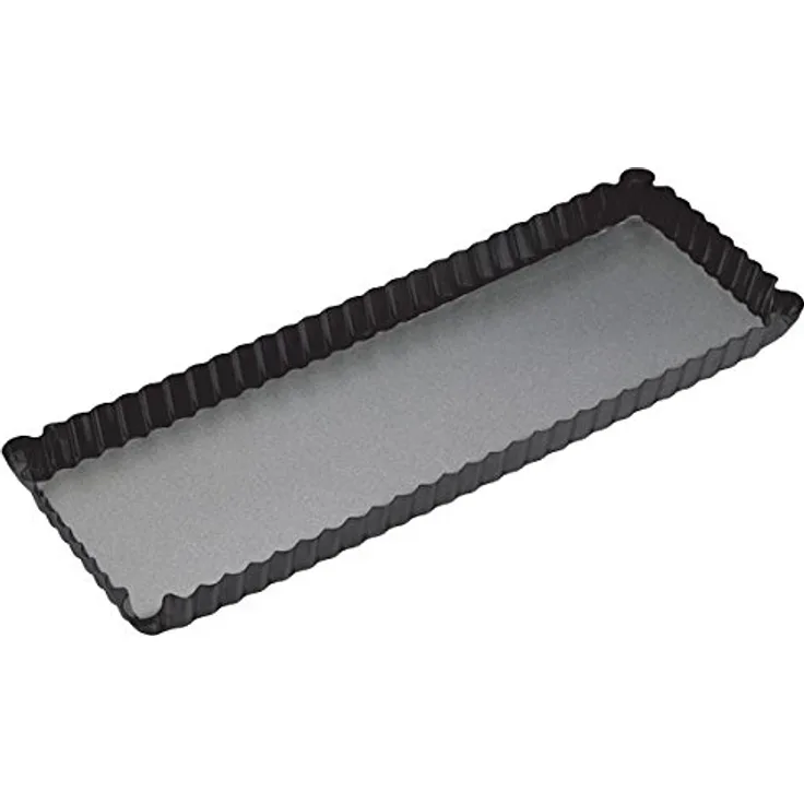 Master Class Rechteckige Antihaft-Kuchenform-Quicheform mit gewelltem Rand und losem Boden, Stahl, Schwarz, 36 x 13 x 2.5 cm