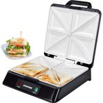 Syntrox SM-2000W XXL, für 4 Sandwiches, 2000W, keramische Backplatten, Antihaftbeschichtung, vertikale Aufbewahrung, flexibles Scharnier, Toastscheibenteilung, silber, schwarz