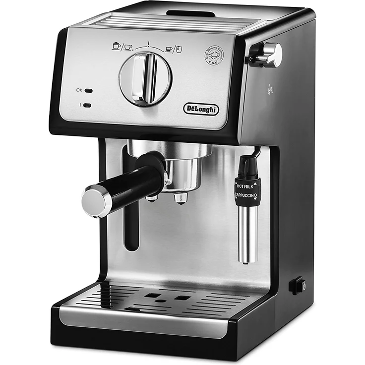 De'Longhi ECP 35.31 Espresso Siebträgermaschine, Siebträgerhalter mit Aluminium Finish, Professionelle Milchschaum Düse, Filtereinsatz für 1 oder 2 Tassen, Auch für Pads Geeignet, Schwarz-Silber – Bild 3