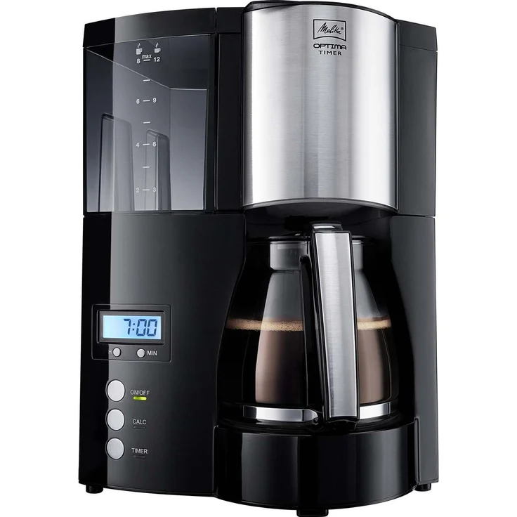 Melitta 100801 bk Optima Timer Filter-Kaffeemaschine, Kunststoff + Edelstahl, 1.2 liters, Schwarz  – Bild 1