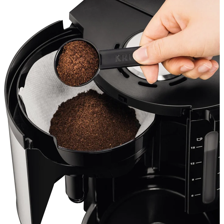 Krups KM321 Proaroma Plus Glas-Kaffeemaschine, 10 Tassen, 1100 W, modernes Design, schwarz mit Edelstahlapplikationen – Bild 7