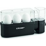 Cloer 6020 Eierkocher mit Servierfunktion - 300 W - 3 Eier - antihaftbeschichtete Heizplatte - im Deckel integrierter Messbecher und Eierpiekser - akustische Fertigmeldung 