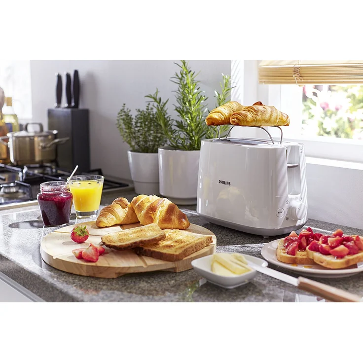 Philips HD2581-00 Toaster, integrierter Brötchenaufsatz, 8 Bräunungsstufen, weiß – Bild 4