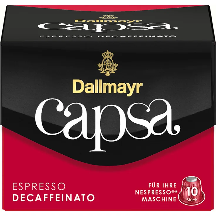 Dallmayr Capsa Espresso Decaffeinato, Nespresso Kompatible Kapsel, Kaffeekapsel, Espressokapsel, Röstkaffe, 10 Kapseln, 56 g, koffeinfrei