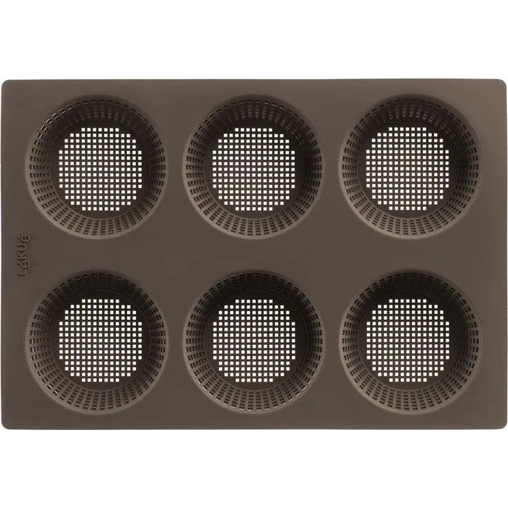 Lékué Brötchen-Backform rund 6er-Set, Silikon, schwarz, 29x20x2 cm, 6-Einheiten