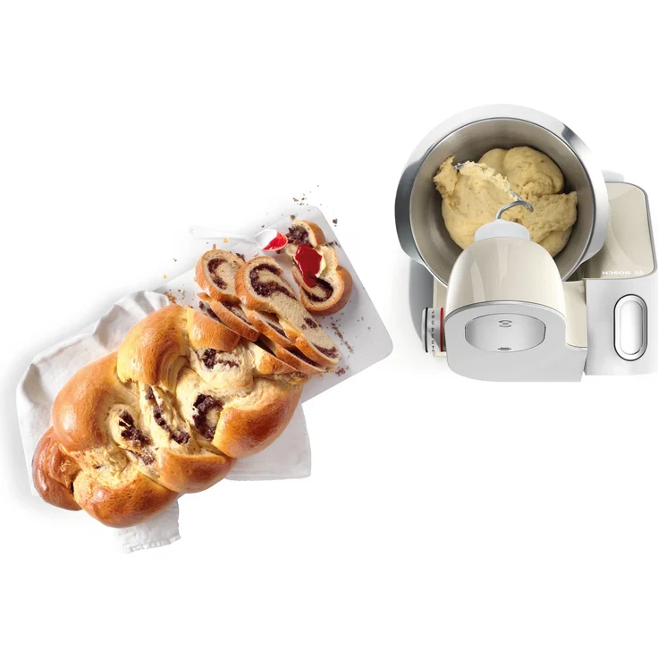Bosch MUM58L20 CreationLine Küchenmaschine mit Planetenrührwerk 1000W, 3,9 L Schüssel, 7 Geschwindigkeiten, inkl. Patisserie-Set, Durchlaufschnitzler und Standmixeraufsatz, mineralgrau-silber, Serie: MUM5 – Bild 6