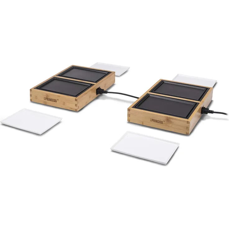 Princess 104040 Dinner4All Pure Tischgrill mit Bambusgehäuse, für bis zu 4 Personen, 4 Grill- und 4 Servierplatten, 4 x 210W, 2m Kabellänge, FSC-zertifiziert