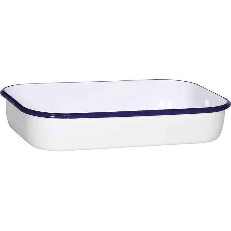 Karl Krüger 14136-B Brat-Back-und Lasagneform Husum 36 cm Auflauf, Backform, weiß mit blauem rand, 36 x 23 x 7 cm