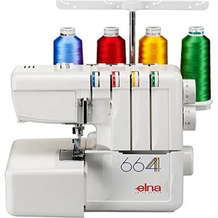Elna 664  20 Nähprogramme Differentialtransport Einstellbarer Nähfußdruck Nadeleinfädler Overlock-Nähmaschine, weiß